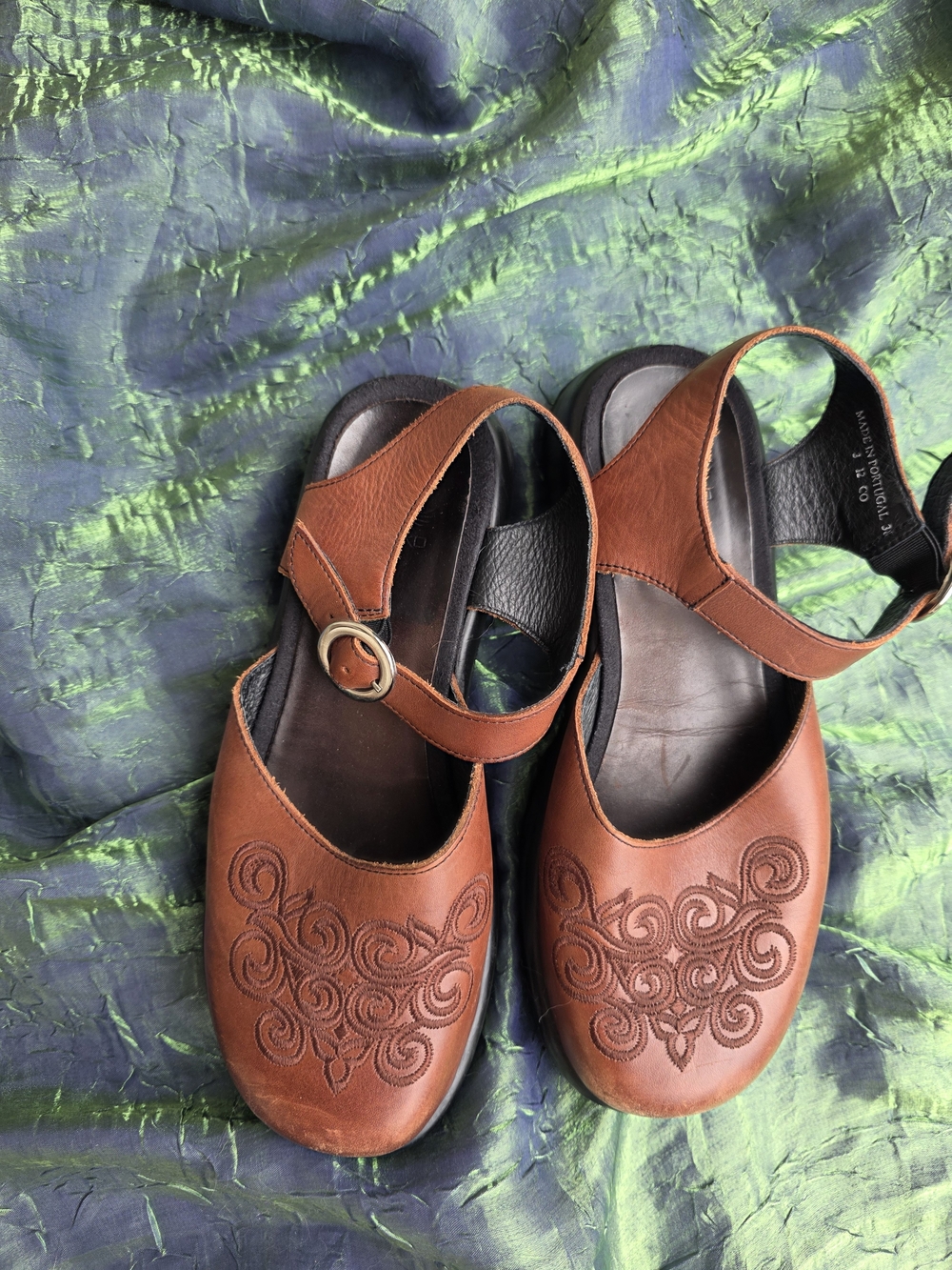 Dansko 38 Brown Leather Embroidered Mary Jane Clogs